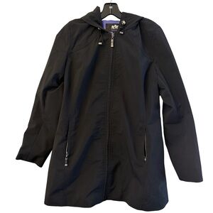 Metro Jacket Women Black Waterproof Long Sleeve Cinch Waist Hooded Zipper Size L